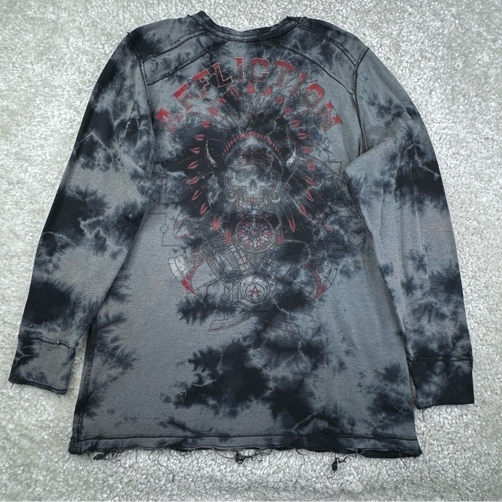 AFFLICTION Men's Long Sleeve Reversible Thermal Shirt. XXL skull bird distressed - Picture 5 of 15